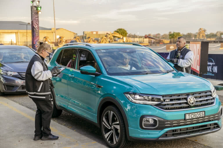 Attendees arrive for contactless scanning at Disney+ Drive-In in Brisbane